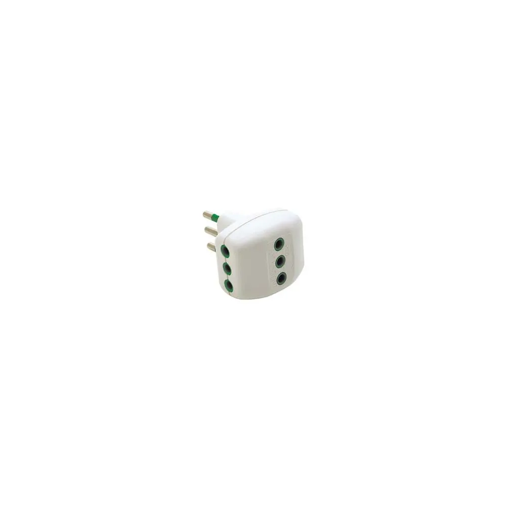 ADATTATORE TRIPLO 2 POLI + TERRA 10A BIANCO