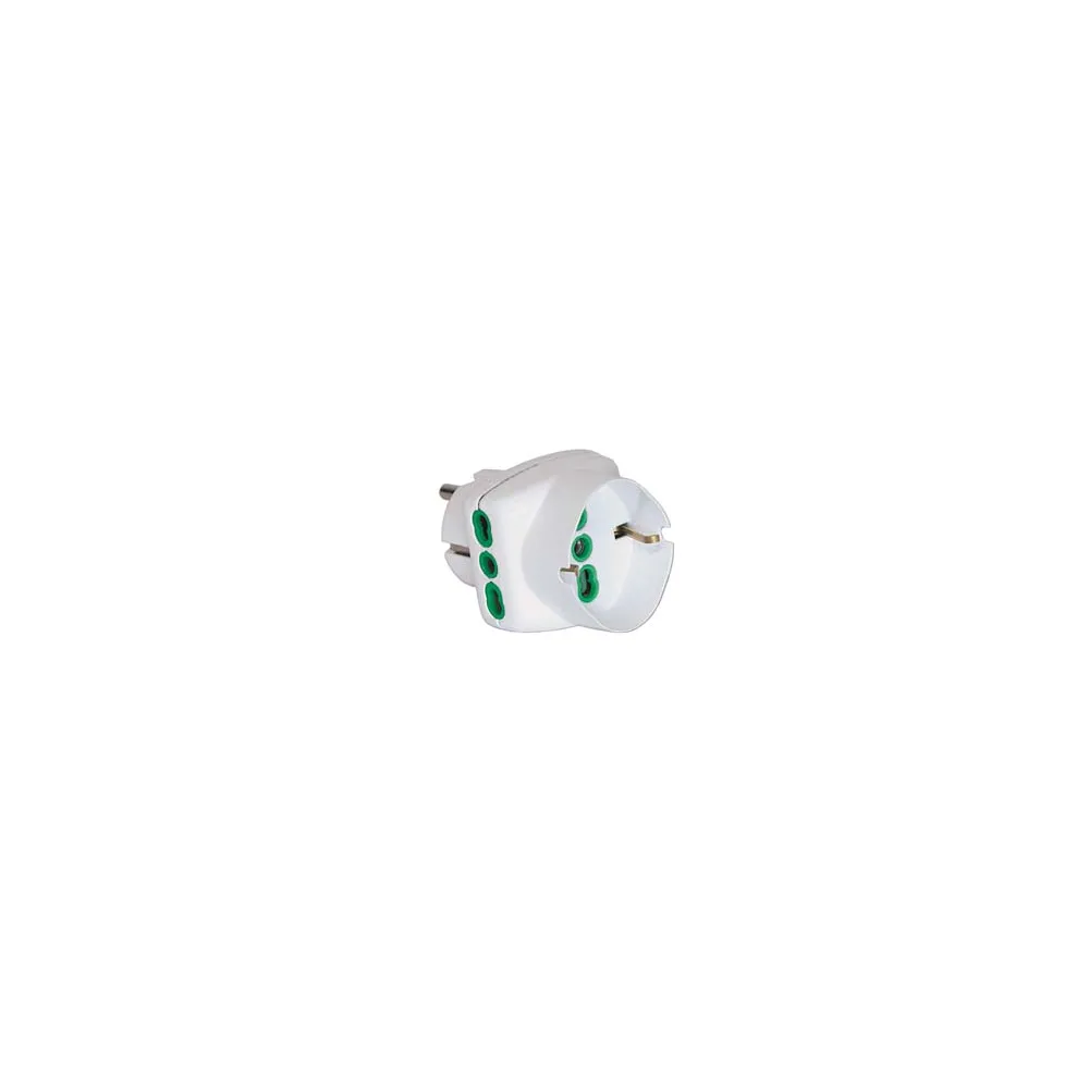 ADATTATORE TRIPLO 2 POLI + TERRA SCHUKO BIPASSO SPINA SCHUKO