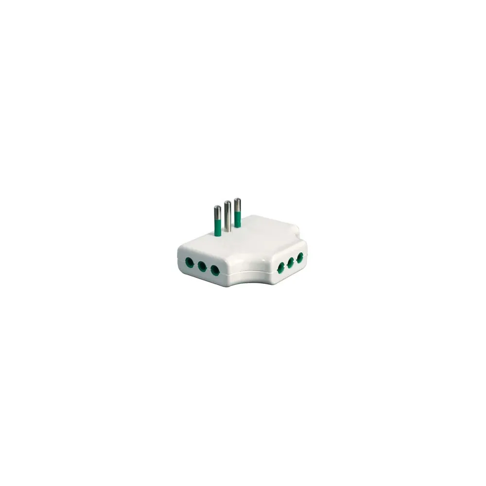 ADATTATORE TRIPLO PIATTO 2 POLI + TERRA 10A  BIANCO