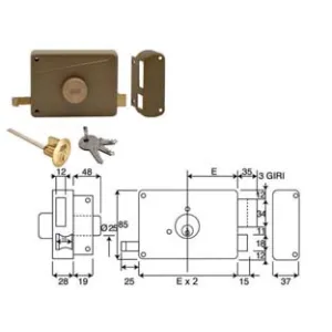 SERRATURA PER PORTE IN LEGNO APPL. C/POMOLO CILINDRO STACCATO 3 MAND.