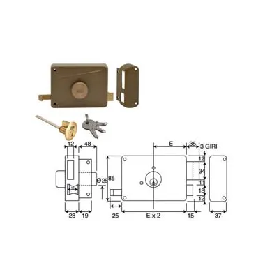 SERRATURA PER PORTE IN LEGNO APPL. C/POMOLO CILINDRO STACCATO 3 MAND.