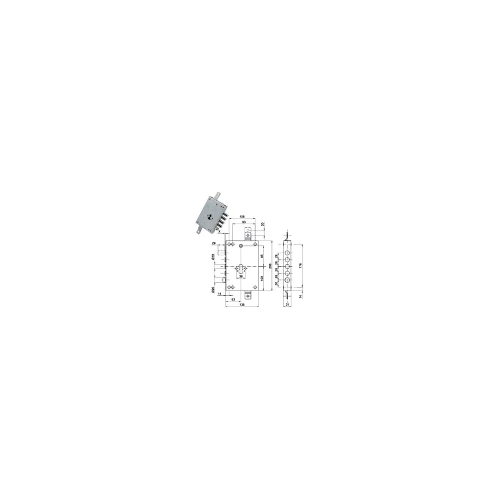 SERRATURA TRIPLICE APPLICARE SCROCCO CIL. EUROPEO BLINDATE REV. 50128
