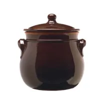 PENTOLA BOMBATA IN TERRACOTTA BRUNELLA CON COPERCHIO