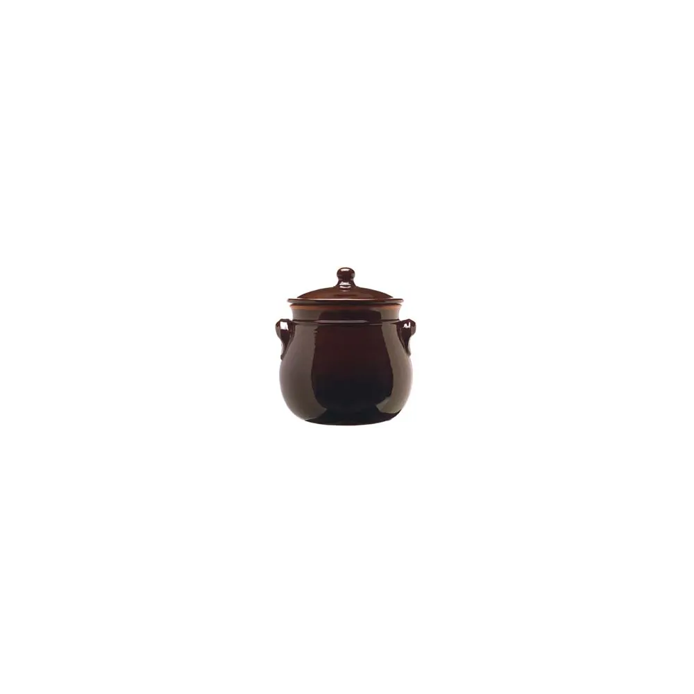 PENTOLA BOMBATA IN TERRACOTTA BRUNELLA CON COPERCHIO