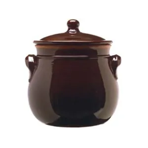 PENTOLA BOMBATA IN TERRACOTTA BRUNELLA CON COPERCHIO
