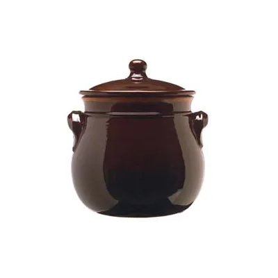 PENTOLA BOMBATA IN TERRACOTTA BRUNELLA CON COPERCHIO