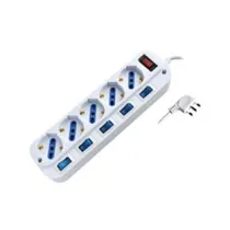 MULTIPRESA 5 POSTI CON SCHUKO CON INTERRUTTORE GENERALE + 5 BIPASSO