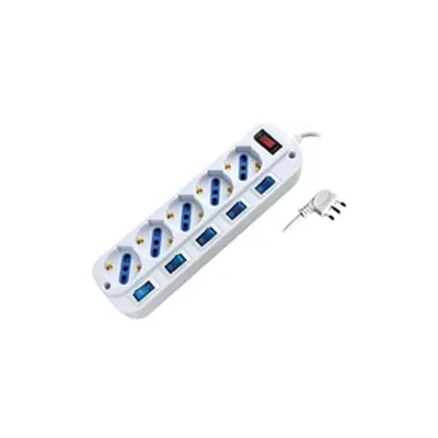 MULTIPRESA 5 POSTI CON SCHUKO CON INTERRUTTORE GENERALE + 5 BIPASSO