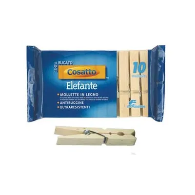 MOLLETTE ELEFANTE IN LEGNO NATURALE MOLLA ANTIRUGGINE CM.10 PZ.10