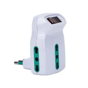 ADATTATORE TRIPLO SHUKO 2 POLI + TERRA 10A CON INTERRUTTORE