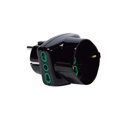 ADATTATORE TRIPLO 2 POLI + TERRA SCHUKO BIPASSO SPINA SCHUKO