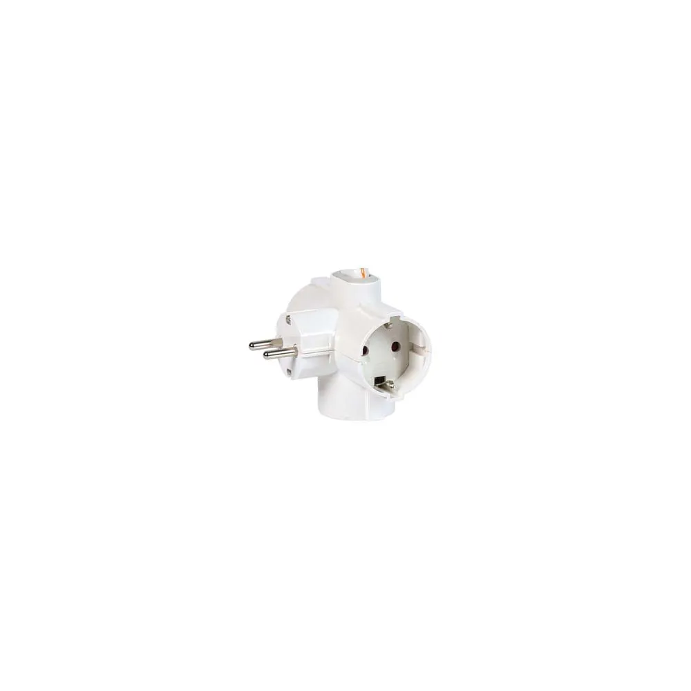 ADATTATORE TRIPLO SCHUKO 2 POLI + TERRA 16A CON INTERRUTTORE BIPOLARE