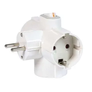 ADATTATORE TRIPLO SCHUKO 2 POLI + TERRA 16A CON INTERRUTTORE BIPOLARE