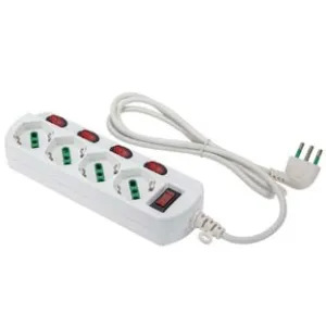 MULTIPRESA 4 POSTI BIPASSO+1SCHUKO C/INTER.SU OGNI PRESA LINEA RETAIL