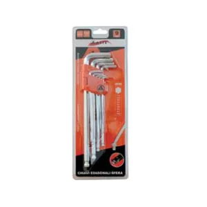 CHIAVI MASCHIO ESAGONALI BALL POINT TIPO LUNGO CROMO VANADIO SR. 9 PZ.