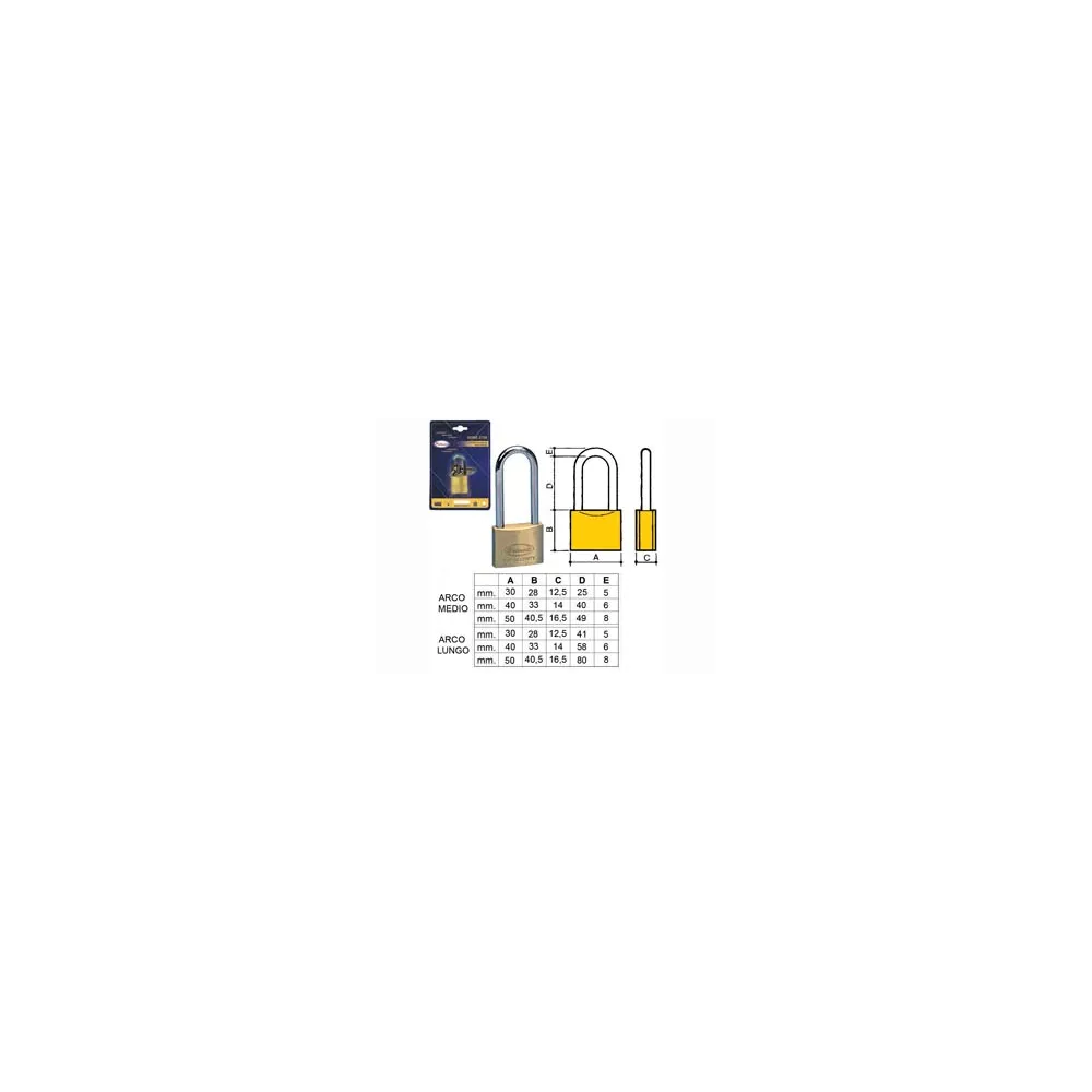 LUCCHETTO OTTONE ARCO LUNGO 2700 IN BLISTER