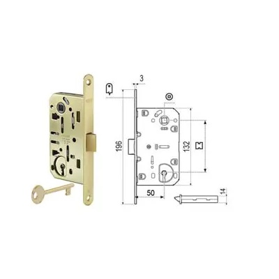 SERRATURA PATENT DA INFILARE MEDIANA EVOLUTION BORDO TONDO OTTONATO
