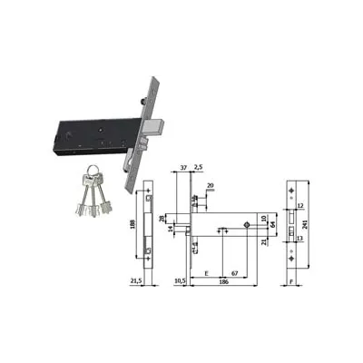 ELETTROSERRATURA TRIPL. INFILARE FASCE D/M. CAT. E SCR. MM.64 H 5978