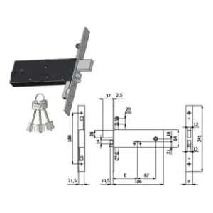 ELETTROSERRATURA TRIPL. INFILARE FASCE D/M. CAT. E SCR. MM.64 H 5978