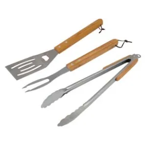SET UTENSILI PER BARBECUE PZ.3 CON MANICI IN LEGNO