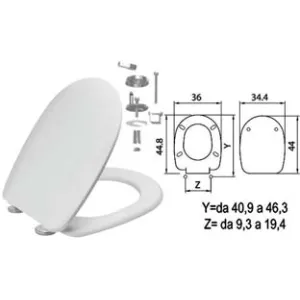 SEDILE WC IN TERMOINDURENTE "PASSEPARTOUT" BIANCO CERNIERE INOX H050