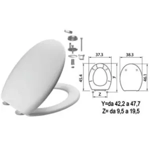 SEDILE WC IN TERMOINDURENTE "MAMBO" BIANCO CERNIERE INOX H050