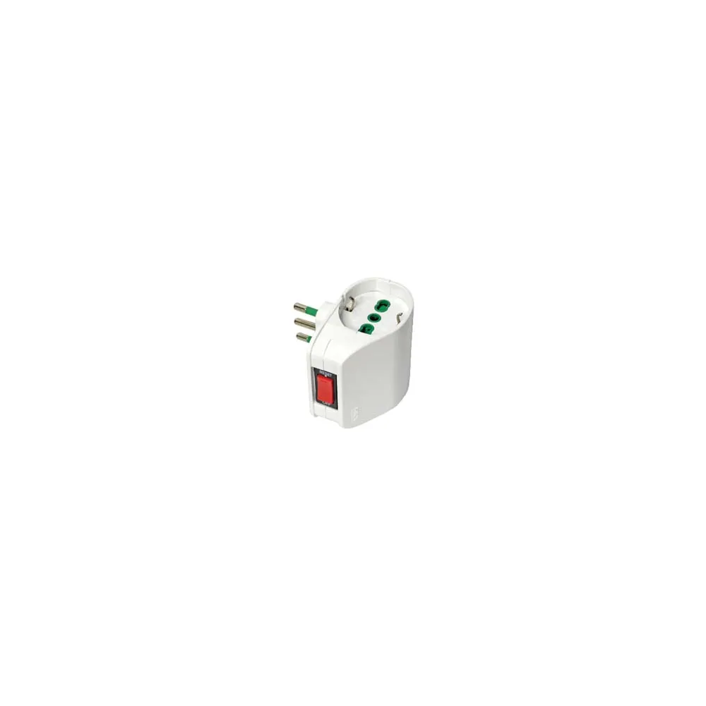 ADATTATORE DOPPIO SCHUKO 2 POLI + TERRA 10A CON INTERRUTTORE