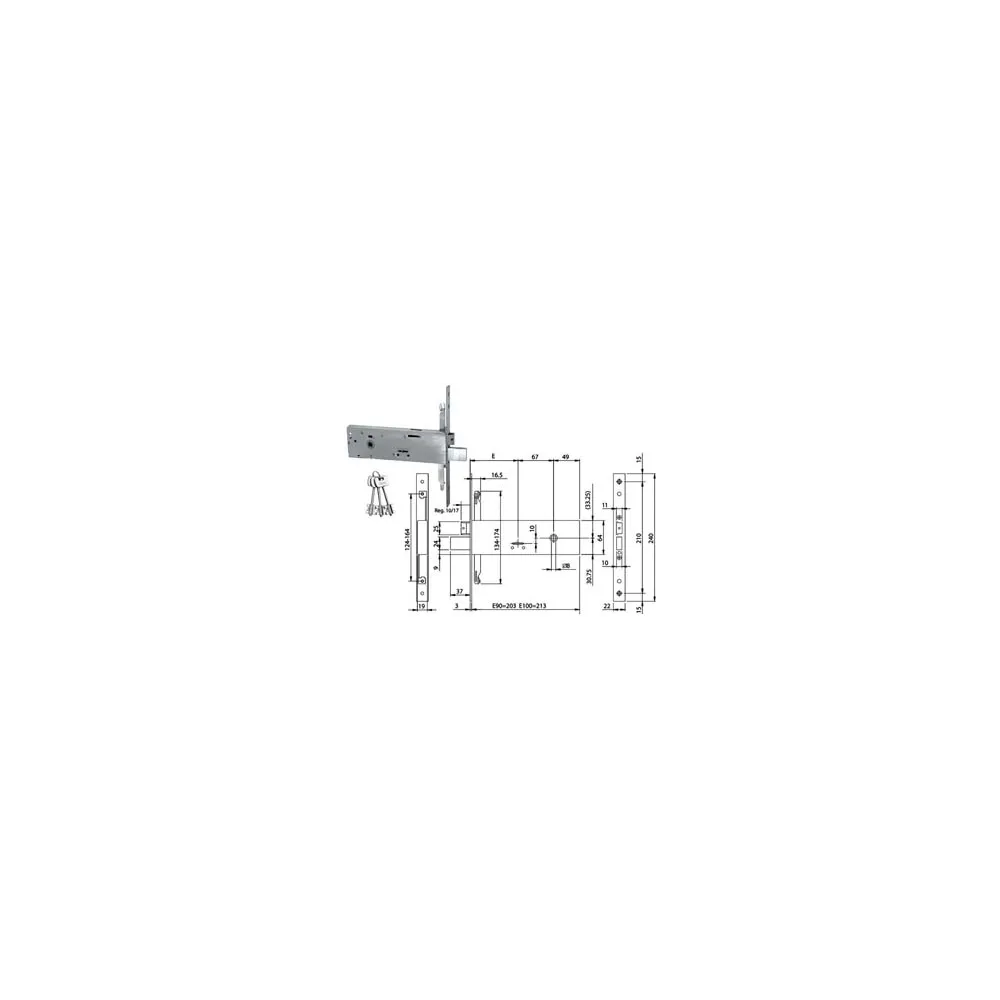 SERRATURA TRIPLICE DA INFILARE DOPPIA MAPPA PER FASCE MM.64 H 96311