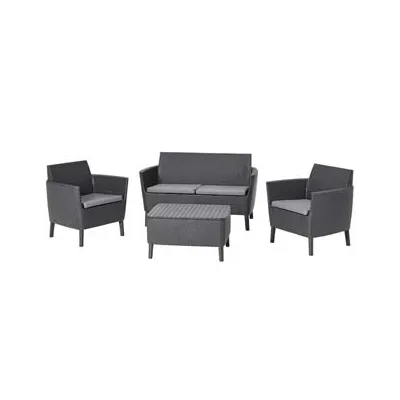 SALOTTINO 4 PEZZI "SALEMO LOUNGE" FLAT WICKER GRAPHITE 4 POSTI