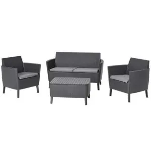SALOTTINO 4 PEZZI "SALEMO LOUNGE" FLAT WICKER GRAPHITE 4 POSTI
