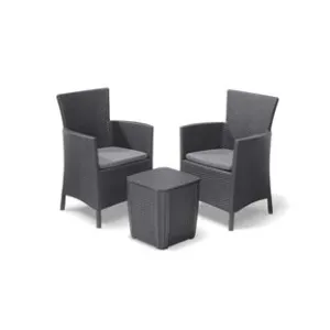 SALOTTINO 3 PEZZI "IOWA BALCONY" FLAT WICKER GRAPHITE 2 POSTI