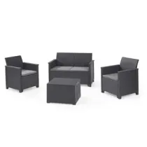 SALOTTINO 4 PEZZI "EMMA LOUNGE" FLAT WICKER GRAPHITE 4 POSTI