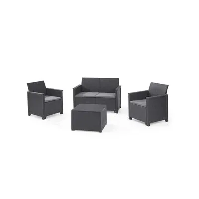 SALOTTINO 4 PEZZI "EMMA LOUNGE" FLAT WICKER GRAPHITE 4 POSTI