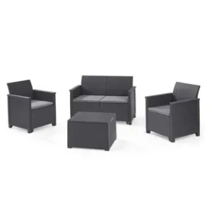 SALOTTINO 4 PEZZI "EMMA LOUNGE" FLAT WICKER GRAPHITE 4 POSTI
