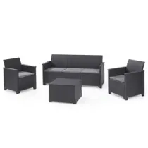 SALOTTINO 4 PEZZI "EMMA LOUNGE" FLAT WICKER GRAPHITE 5 POSTI