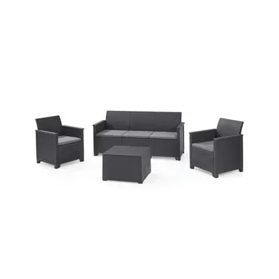 SALOTTINO 4 PEZZI "EMMA LOUNGE" FLAT WICKER GRAPHITE 5 POSTI