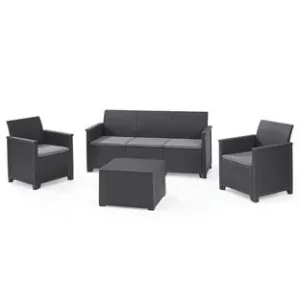 SALOTTINO 4 PEZZI "EMMA LOUNGE" FLAT WICKER GRAPHITE 5 POSTI
