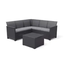 SALOTTINO 4 PEZZI "EMMA CORNER" FLAT WICKER GRAPHITE 5 POSTI