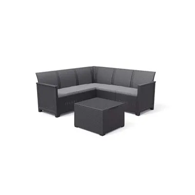 SALOTTINO 4 PEZZI "EMMA CORNER" FLAT WICKER GRAPHITE 5 POSTI
