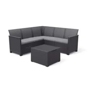 SALOTTINO 4 PEZZI "EMMA CORNER" FLAT WICKER GRAPHITE 5 POSTI