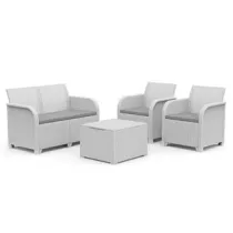 SALOTTINO 4 PEZZI "ROSALIE LOUNGE" FLAT WICKER BIANCO 4 POSTI