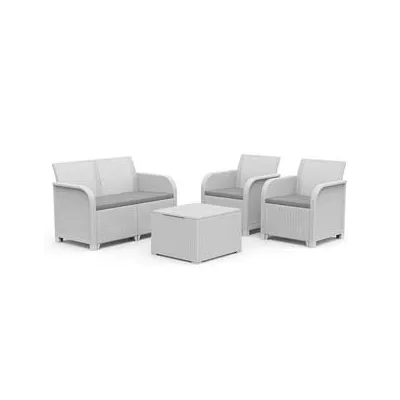 SALOTTINO 4 PEZZI "ROSALIE LOUNGE" FLAT WICKER BIANCO 4 POSTI