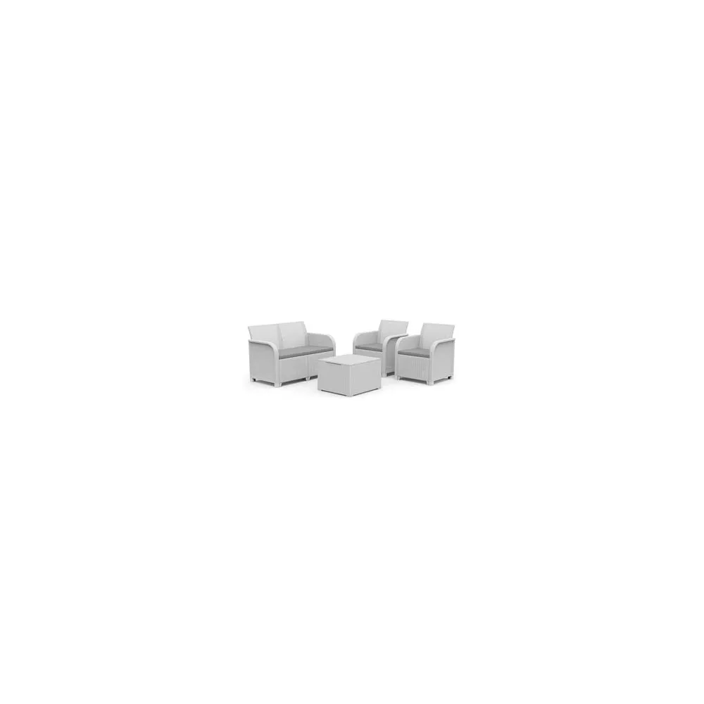 SALOTTINO 4 PEZZI "ROSALIE LOUNGE" FLAT WICKER BIANCO 4 POSTI