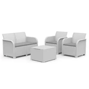 SALOTTINO 4 PEZZI "ROSALIE LOUNGE" FLAT WICKER BIANCO 4 POSTI