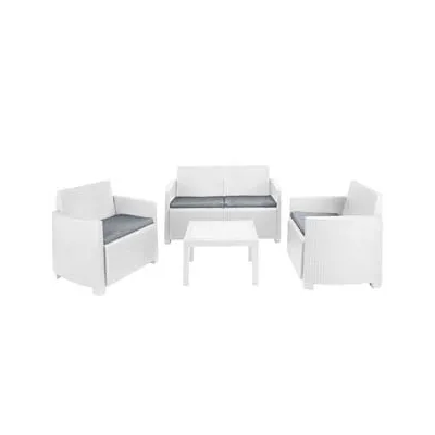 SALOTTINO 4 PEZZI IN PE RATTAN "ARENA" BIANCO 4 POSTI