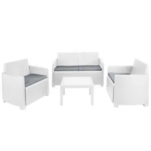 SALOTTINO 4 PEZZI IN PE RATTAN "ARENA" BIANCO 4 POSTI