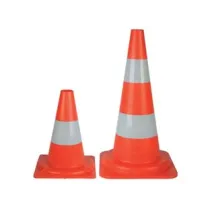 CONO SEGNALETICO STRADALE IN PLASTICA CON BASE E FASCIA RIFRANGENTE