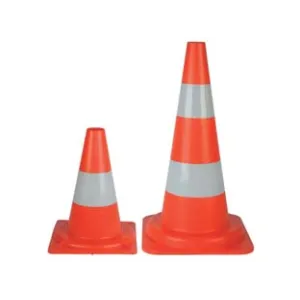 CONO SEGNALETICO STRADALE IN PLASTICA CON BASE E FASCIA RIFRANGENTE