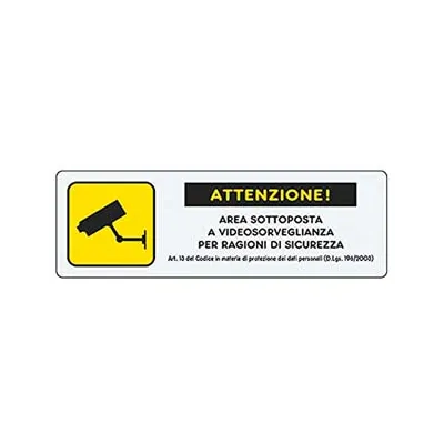 TARGHETTA ADESIVA "AREA VIDEOSORVEGLIATA" CON NORMATIVA