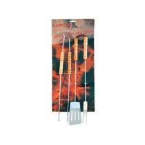 SET UTENSLI ACCIAIO CROMATO PER BARBECUE IN SET 3 PEZZI